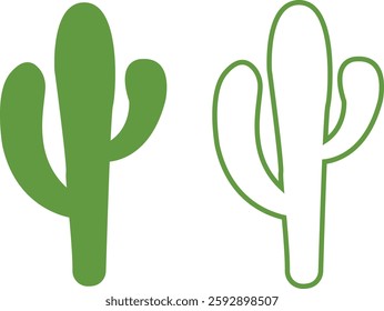 Cactus icon set. Cactus silhouette vector collection isolated on transparent background. Home plant flat and line element. Mexican desert plant pictogram. Wild cactus linear nature garden symbol