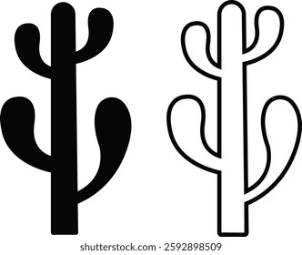 Cactus icon set. Cactus silhouette vector collection isolated on transparent background. Home plant flat and line element. Mexican desert plant pictogram. Wild cactus linear nature garden symbol