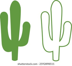 Cactus icon set. Cactus silhouette vector collection isolated on transparent background. Home plant flat and line element. Mexican desert plant pictogram. Wild cactus linear nature garden symbol