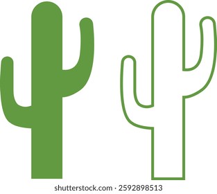 Cactus icon set. Cactus silhouette vector collection isolated on transparent background. Home plant flat and line element. Mexican desert plant pictogram. Wild cactus linear nature garden symbol