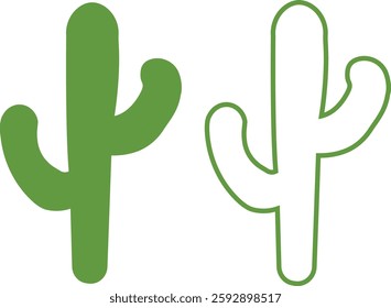 Cactus icon set. Cactus silhouette vector collection isolated on transparent background. Home plant flat and line element. Mexican desert plant pictogram. Wild cactus linear nature garden symbol