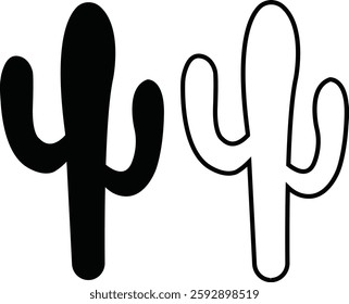 Cactus icon set. Cactus silhouette vector collection isolated on transparent background. Home plant flat and line element. Mexican desert plant pictogram. Wild cactus linear nature garden symbol