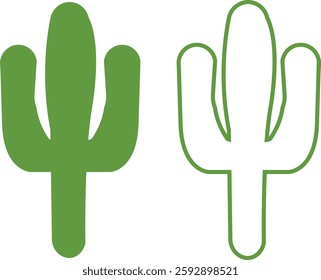 Cactus icon set. Cactus silhouette vector collection isolated on transparent background. Home plant flat and line element. Mexican desert plant pictogram. Wild cactus linear nature garden symbol