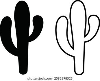 Cactus icon set. Cactus silhouette vector collection isolated on transparent background. Home plant flat and line element. Mexican desert plant pictogram. Wild cactus linear nature garden symbol