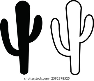 Cactus icon set. Cactus silhouette vector collection isolated on transparent background. Home plant flat and line element. Mexican desert plant pictogram. Wild cactus linear nature garden symbol