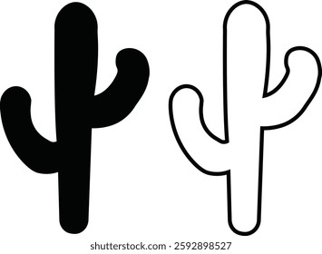 Cactus icon set. Cactus silhouette vector collection isolated on transparent background. Home plant flat and line element. Mexican desert plant pictogram. Wild cactus linear nature garden symbol