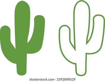 Cactus icon set. Cactus silhouette vector collection isolated on transparent background. Home plant flat and line element. Mexican desert plant pictogram. Wild cactus linear nature garden symbol