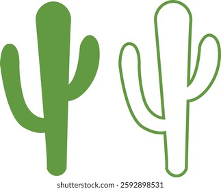 Cactus icon set. Cactus silhouette vector collection isolated on transparent background. Home plant flat and line element. Mexican desert plant pictogram. Wild cactus linear nature garden symbol