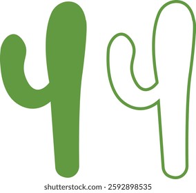 Cactus icon set. Cactus silhouette vector collection isolated on transparent background. Home plant flat and line element. Mexican desert plant pictogram. Wild cactus linear nature garden symbol