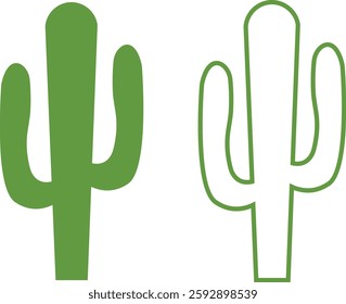 Cactus icon set. Cactus silhouette vector collection isolated on transparent background. Home plant flat and line element. Mexican desert plant pictogram. Wild cactus linear nature garden symbol