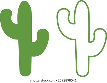 Cactus icon set. Cactus silhouette vector collection isolated on transparent background. Home plant flat and line element. Mexican desert plant pictogram. Wild cactus linear nature garden symbol