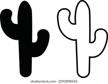 Cactus icon set. Cactus silhouette vector collection isolated on transparent background. Home plant flat and line element. Mexican desert plant pictogram. Wild cactus linear nature garden symbol