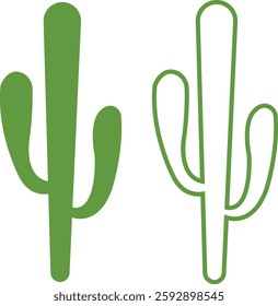 Cactus icon set. Cactus silhouette vector collection isolated on transparent background. Home plant flat and line element. Mexican desert plant pictogram. Wild cactus linear nature garden symbol