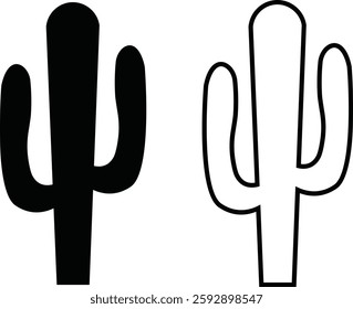 Cactus icon set. Cactus silhouette vector collection isolated on transparent background. Home plant flat and line element. Mexican desert plant pictogram. Wild cactus linear nature garden symbol