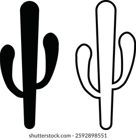 Cactus icon set. Cactus silhouette vector collection isolated on transparent background. Home plant flat and line element. Mexican desert plant pictogram. Wild cactus linear nature garden symbol