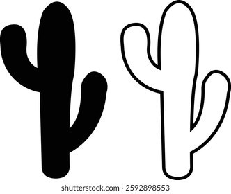 Cactus icon set. Cactus silhouette vector collection isolated on transparent background. Home plant flat and line element. Mexican desert plant pictogram. Wild cactus linear nature garden symbol