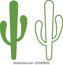 Cactus icon set. Cactus silhouette vector collection isolated on transparent background. Home plant flat and line element. Mexican desert plant pictogram. Wild cactus linear nature garden symbol