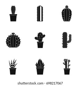 Cactus icon set. Simple style set of 9 cactus vector icons for web isolated on white background