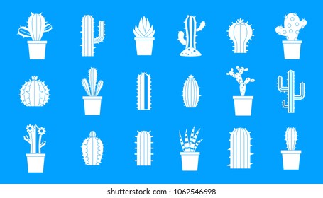 Cactus icon set. Simple set of cactus vector icons for web design isolated on blue background