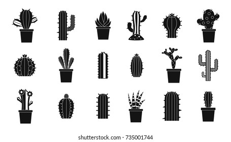 Cactus icon set. Simple set of cactus vector icons for web design isolated on white background