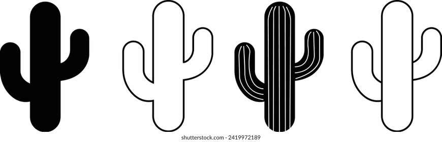 icono de cactus conjunto símbolo del logotipo del vector flor del desierto botánica planta jardín verano tropical, siluetas de cactus negro. Vector, cactus mexicano. Planta espinosa del desierto, macico cacti flor plantas de hogar tropical.