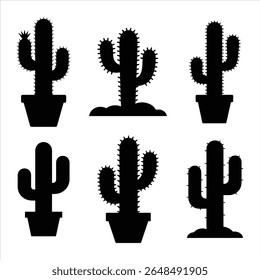 cactus icon set vector silhouette on white background.