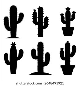 ícone do cactus definir silhueta vetorial em fundo branco.