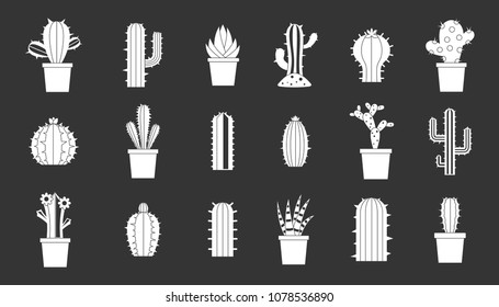 Cactus icon set vector white isolated on grey background 