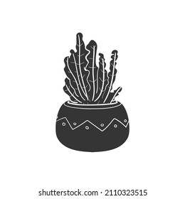 Cactus Icon Silhouette Illustration. Exotic lant Pot Vector Graphic Pictogram Symbol Clip Art. Doodle Sketch Black Sign.