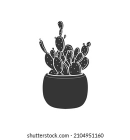 Cactus Icon Silhouette Illustration. Tropical Plant Pot Vector Graphic Pictogram Symbol Clip Art. Doodle Sketch Black Sign.