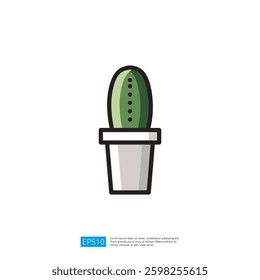 Cactus Icon in a Simple Pot Design Illustrating Minimalist Greenery and Modern Home Decor Elements