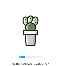 Cactus Icon in Simple Pot Illustration with Green Plant Elements for Modern Decor and Minimalist Design