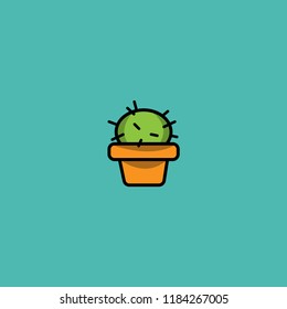 Cactus icon. Cactus small in a pot, line vector sign, linear colorful, isolated on green. Cactus symbol of the desert, logo illustration. Vector illustration in a cartoon style.
