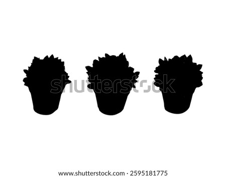 Cactus icon, succulents symbol, plant terrarium simple sign, office table plants silhouettes, black and white small cactus desk pots pictogram on white background vector illustration