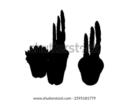 Cactus icon, succulents symbol, plant terrarium simple sign, office table plants silhouettes, black and white small cactus desk pots pictogram on white background vector illustration