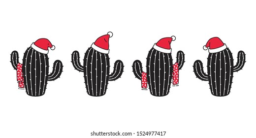 cactus icon vector Christmas Santa Claus hat scarf logo symbol desert flower botanica plant garden summer illustration doodle design