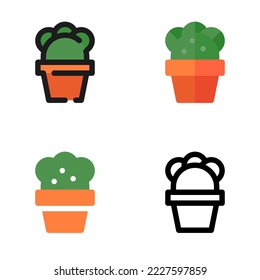 cactus icon vector illustration in flat style and line style, set of cute and colorful cactus plant icons