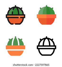 cactus icon vector illustration in flat style and line style, set of cute and colorful cactus plant icons