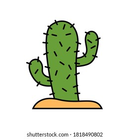 Cactus icon vector illustration. cactus icon on sand. cactus on white background