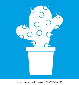 Cactus icon white isolated on blue background vector illustration