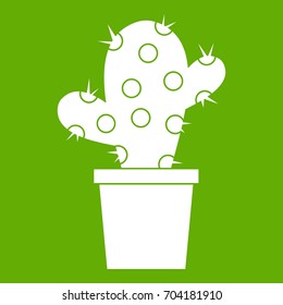 Cactus icon white isolated on green background. Vector illustration