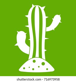 Cactus icon white isolated on green background. Vector illustration