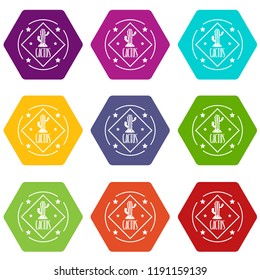 Cactus icons 9 set coloful isolated on white for web
