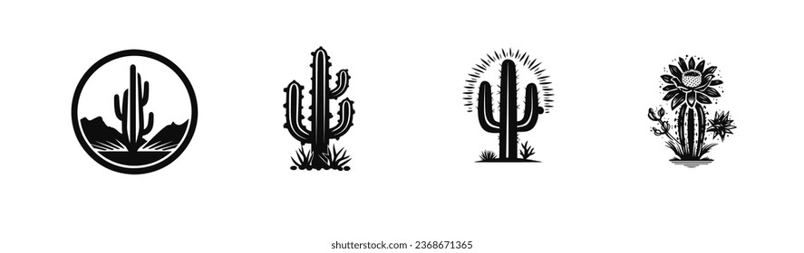 cactus icons flat logo style silhouette set