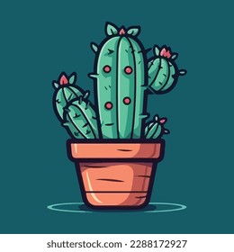 Cactus icons in a flat style . Home plants cactus in pots and with flowers. A variety of decorative cactus with prickles and without.