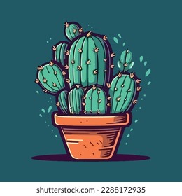 Cactus icons in a flat style . Home plants cactus in pots and with flowers. A variety of decorative cactus with prickles and without.