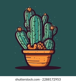 Cactus icons in a flat style . Home plants cactus in pots and with flowers. A variety of decorative cactus with prickles and without.