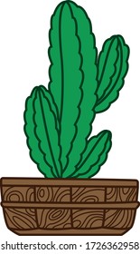 Cactus icons in a flat style isolated on a white background. Home plants cactus in pots and with flowers.for your web site design Clock icon logo, app, UI.  Vector illustration