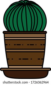 Cactus icons in a flat style isolated on a white background. Home plants cactus in pots and with flowers.for your web site design Clock icon logo, app, UI.  Vector illustration