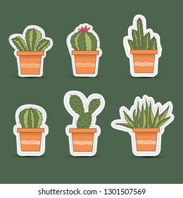 Cactus icons in a flat style on background